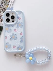 花朵圖案手機殼附帶繩子