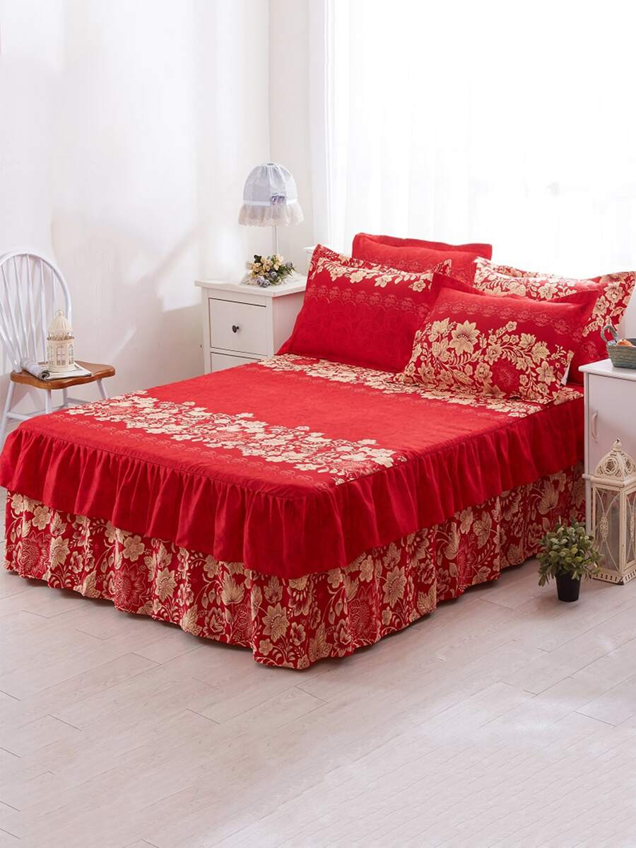 1 Pieza Faldón De Cama Rojo De Romance - Multicolor - Ver 1