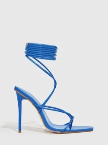CUCCOO SZL Tie Leg Design Stiletto Heeled Strappy Sandals - Blue - View 5