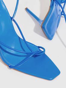 CUCCOO SZL Tie Leg Design Stiletto Heeled Strappy Sandals - Blue - View 3