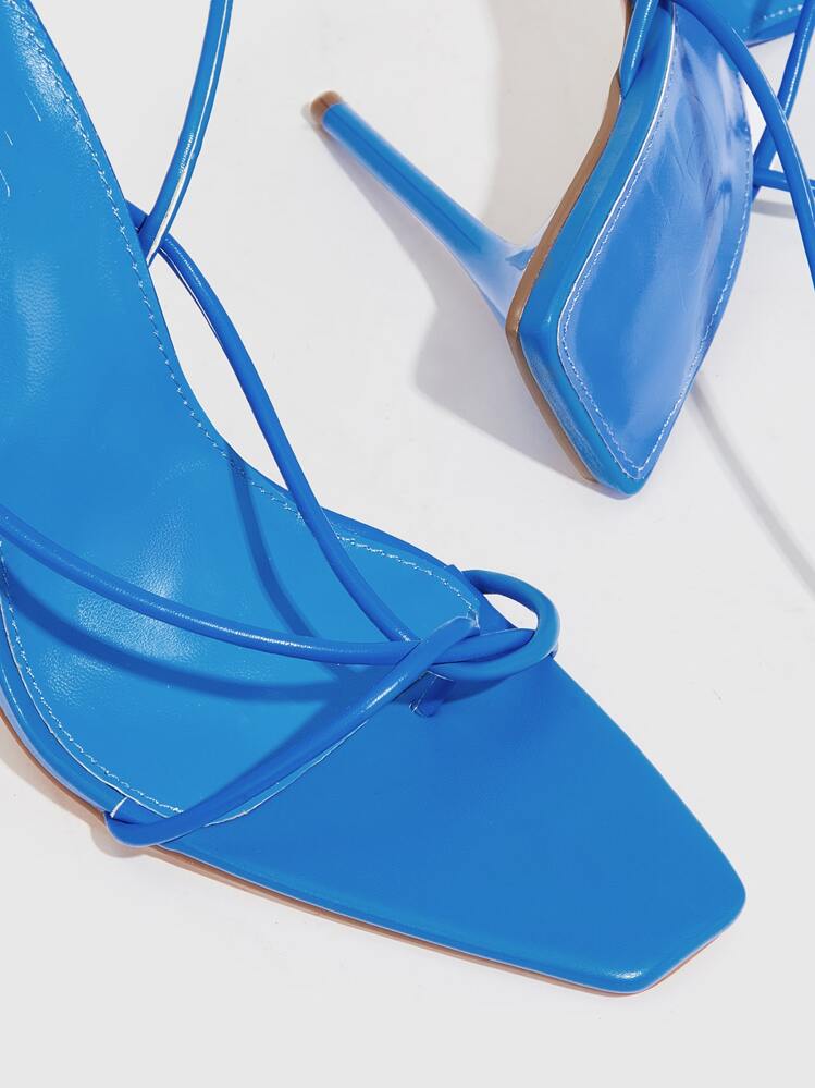 CUCCOO SZL Tie Leg Design Stiletto Heeled Strappy Sandals - Blue - View 3