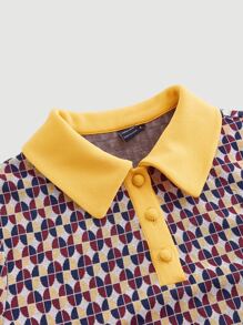 SHEIN MOD Allover Print Contrast Collar Dress - Multicolor - View 8