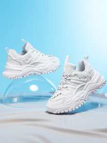 Hombres Zapatillas deportivas chunky minimalista con cordón delantero - Blanco - Ver 2