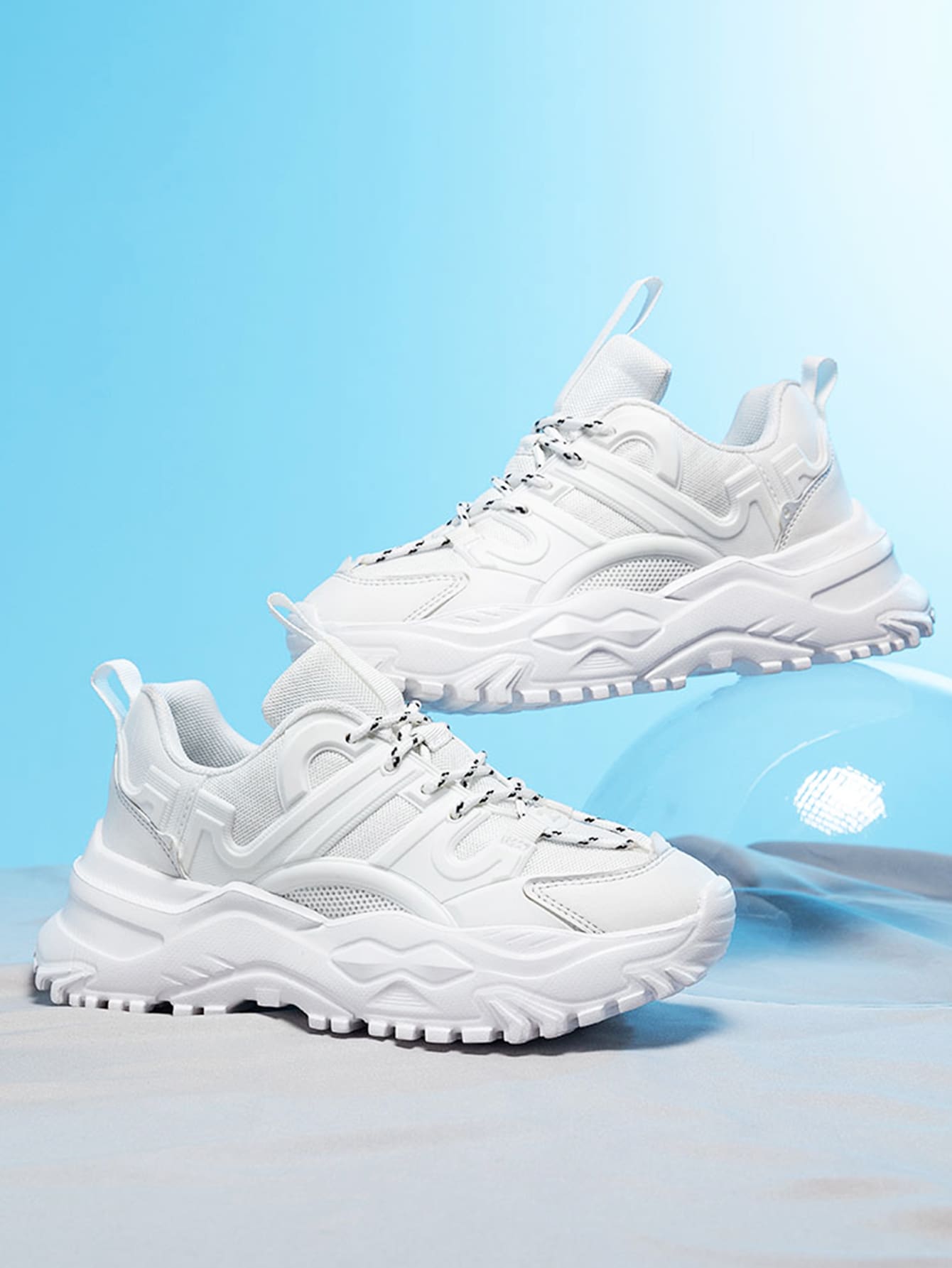 Hombres Zapatillas deportivas chunky minimalista con cordón delantero - Blanco - Ver 1