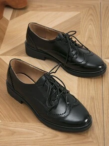 2025 Autumn Lace-Up Front Oxford Shoes, Black Elegant Solid Color Women's Flat Shoes,Loafers For Women - Black - View 3
