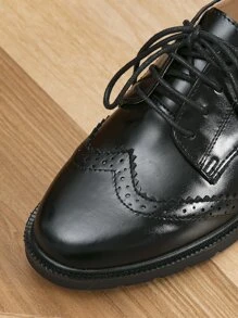 2025 Autumn Lace-Up Front Oxford Shoes, Black Elegant Solid Color Women's Flat Shoes,Loafers For Women - Black - View 4