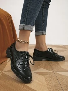 2025 Autumn Lace-Up Front Oxford Shoes, Black Elegant Solid Color Women's Flat Shoes,Loafers For Women - Black - View 7
