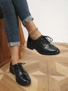2025 Autumn Lace-Up Front Oxford Shoes, Black Elegant Solid Color Women's Flat Shoes,Loafers For Women - Black - View 8
