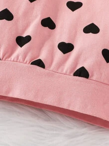 Baby Heart Print Ruffle Trim Sweatshirt & Sweatpants & Headband - Pink - View 5