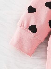Baby Heart Print Ruffle Trim Sweatshirt & Sweatpants & Headband - Pink - View 6