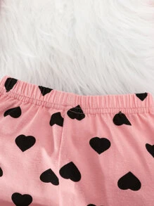 Baby Heart Print Ruffle Trim Sweatshirt & Sweatpants & Headband - Pink - View 7