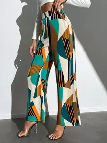 SHEIN Tall Striped & Geo Print Wide Leg Pants - Multicolor - View 5