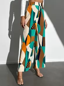 SHEIN Tall Striped & Geo Print Wide Leg Pants - Multicolor - View 3