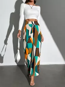 SHEIN Tall Striped & Geo Print Wide Leg Pants - Multicolor - View 1
