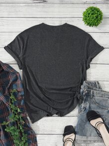 INAWLY 大碼黃牛和字母圖案T恤 - 深灰色 - 查看 2