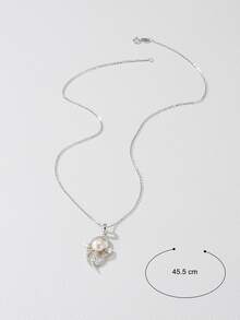 Silver Rhinestone & Faux Pearl Decor Oval Charm Necklace - Multicolor - View 4