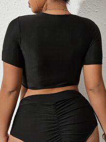 Plus Cut Out Knot Front Bikini Top - Black - View 2
