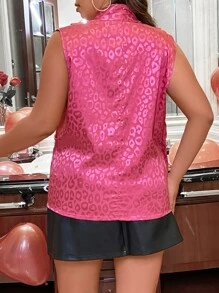 Celure Plus Leopard Jacquard Satin Blouse - Hot Pink - View 2