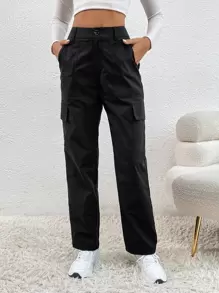 SHEIN EZwear 高腰翻蓋口袋工裝褲