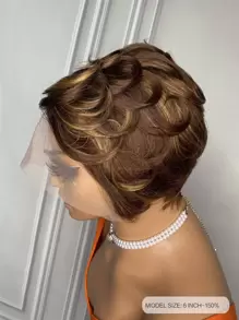Body Wave Pixie Cut Wig 13 X 4 X 1 Lace Frontal Wig Piano Color Short Short Human Hair Highlight Color - SP4/27 - View 3