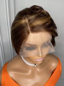 Body Wave Pixie Cut Wig 13 X 4 X 1 Lace Frontal Wig Piano Color Short Short Human Hair Highlight Color - SP4/27 - View 7