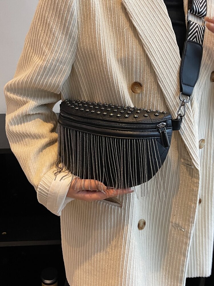 Marsupio NERO con chiusura in argento in borsa S / metro