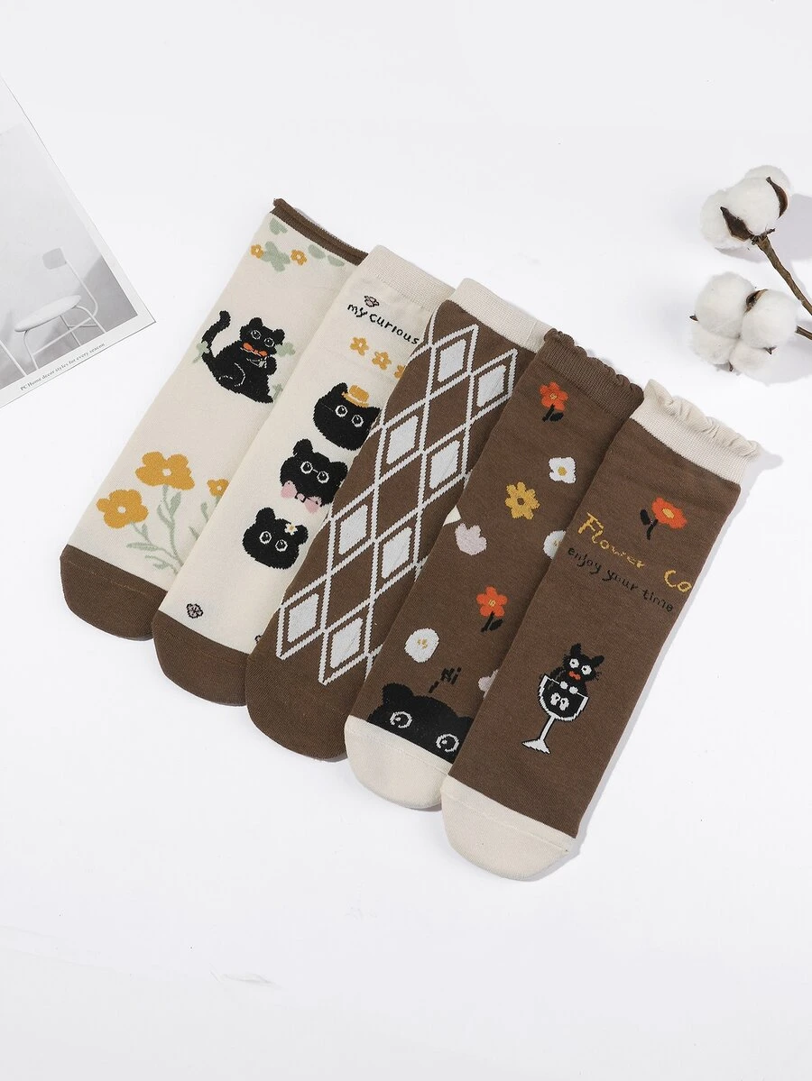 5 đôi vớ phi hành đoàn họa tiết hình học - Nhiều màu - Xem 1