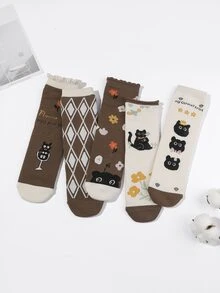 5 đôi vớ phi hành đoàn họa tiết hình học - Nhiều màu - Xem 2