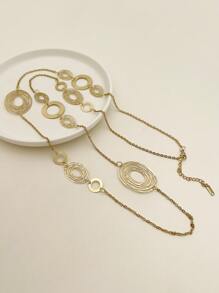 圓形裝飾多層項鏈 - 金黃色 - 查看 2