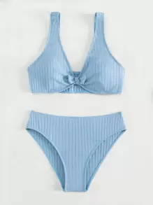 Teen Girls Knot Front Bikini Set Summer Beach - Dusty Blue - View 1