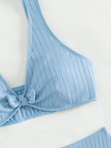 Teen Girls Knot Front Bikini Set Summer Beach - Dusty Blue - View 3