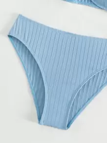 Teen Girls Knot Front Bikini Set Summer Beach - Dusty Blue - View 4