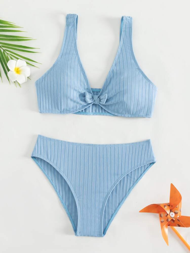 Teen Girls Knot Front Bikini Set Summer Beach