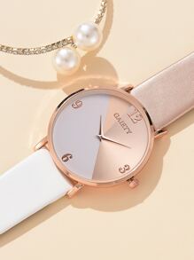 GAIETY 1入女士手錶彩色方塊圓指針石英錶+1入手鍊假日套裝 - 彩色 - 查看 4