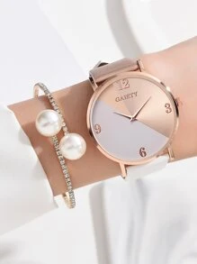 GAIETY 1入女士手錶彩色方塊圓指針石英錶+1入手鍊假日套裝 - 彩色 - 查看 2