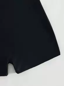 Teen Girls Color Block Zipper Front One Piece Swimsuit - Black and White - View 4