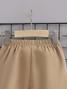 SHEIN 男童休闲宽松弹力腰裤，饰有字母贴布，适合日常穿着、玩耍和上学，秋冬季时尚百搭。 - 卡其色 - 查看 5