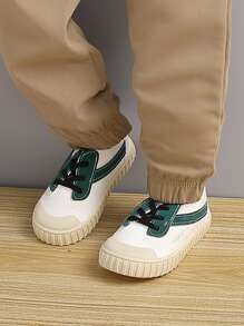 SHEIN 男童休闲宽松弹力腰裤，饰有字母贴布，适合日常穿着、玩耍和上学，秋冬季时尚百搭。 - 卡其色 - 查看 6