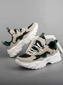 Color Block Lace-up Front Chunky Sneakers - Multicolor - View 1