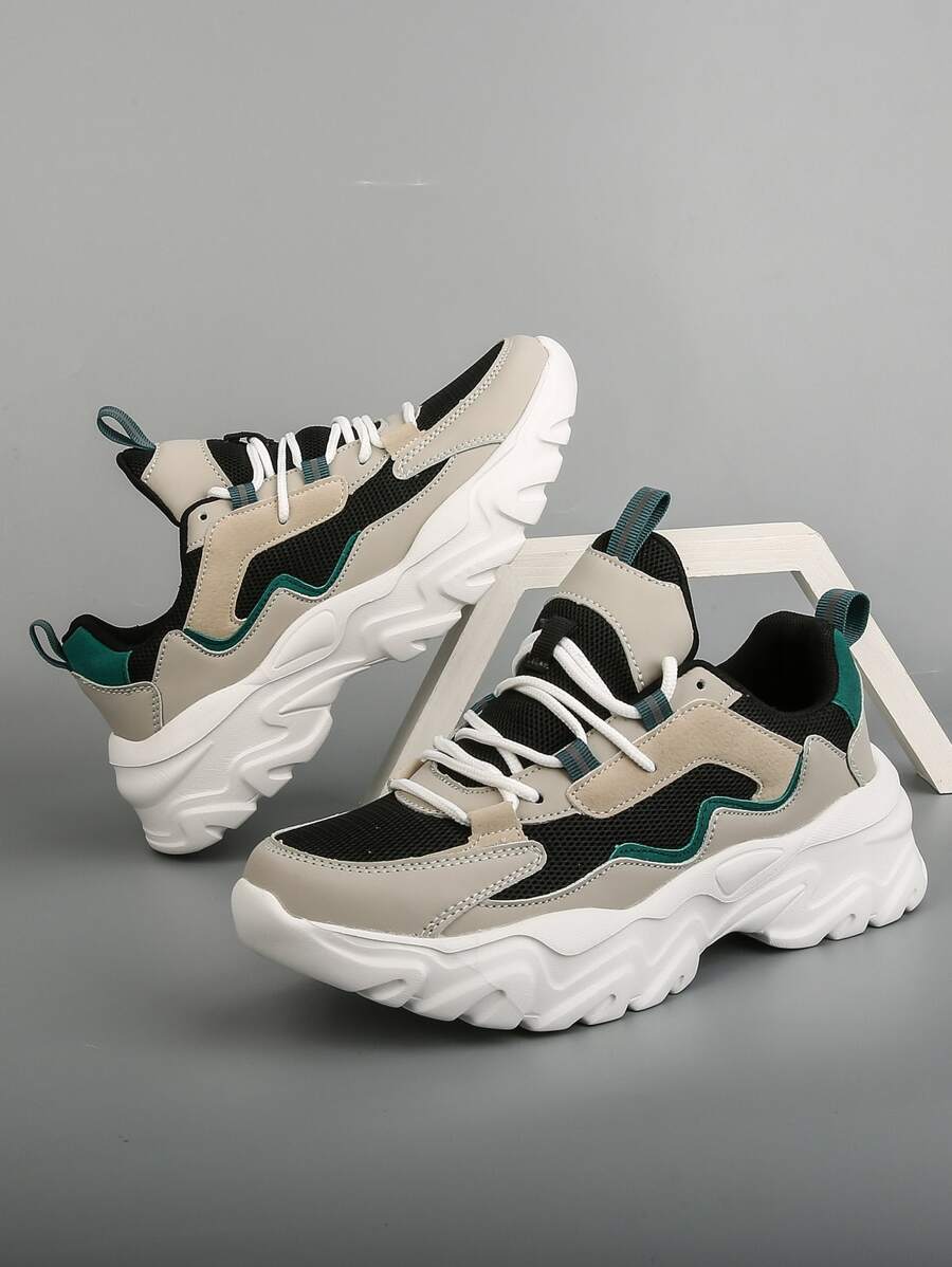 Color Block Lace-up Front Chunky Sneakers - Multicolor - View 1
