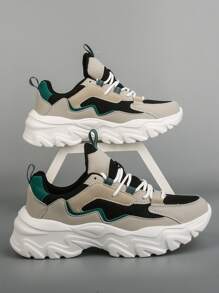 Color Block Lace-up Front Chunky Sneakers - Multicolor - View 3