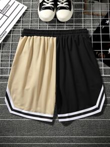 Aesthetic Post--Loose Fit Men's Letter Graphic Two-Tone Striped Trim Drawstring Waistband Shorts - Multicolor - View 2