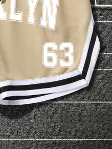 Aesthetic Post--Loose Fit Men's Letter Graphic Two-Tone Striped Trim Drawstring Waistband Shorts - Multicolor - View 5