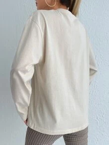 Cottnline Letter Graphic Drop Shoulder Sweatshirt - Beige - View 2