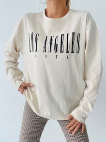 Cottnline Letter Graphic Drop Shoulder Sweatshirt - Beige - View 3