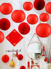 5 chiếc đèn lồng giấy treo năm mới của Trung Quốc - Đỏ - Xem 2
