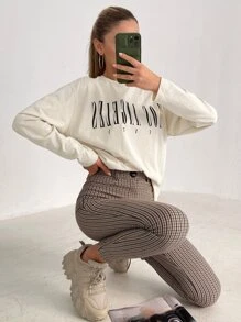 Cottnline Letter Graphic Drop Shoulder Sweatshirt - Beige - View 5