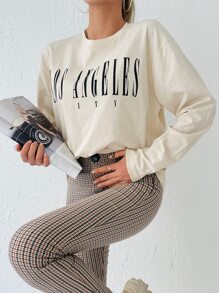Cottnline Letter Graphic Drop Shoulder Sweatshirt - Beige - View 7