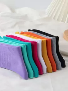 10pairs Solid Crew Socks - Multicolor - View 3