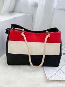 Colour Block Shoulder Tote Bag - Multicolor - View 1